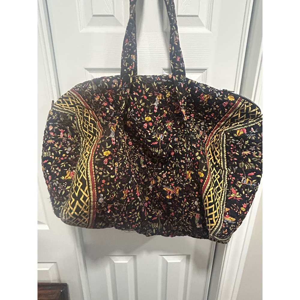 Vera Bradley Quilted Cotton XL Duffel Bag Black Yellow Travel Bag Ming 2001 - Picture 2 of 5